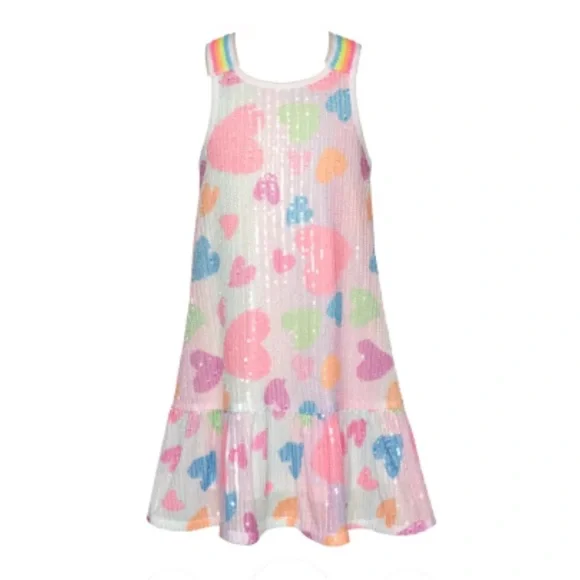 Baby Sara Little Girl’s Pastel Striped Sequin Heart A-Line Dress - Picture 2 of 7
